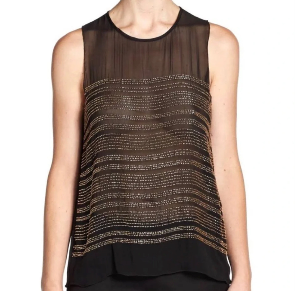 L'agence Embellished Black Sheer Panel Top Size XS